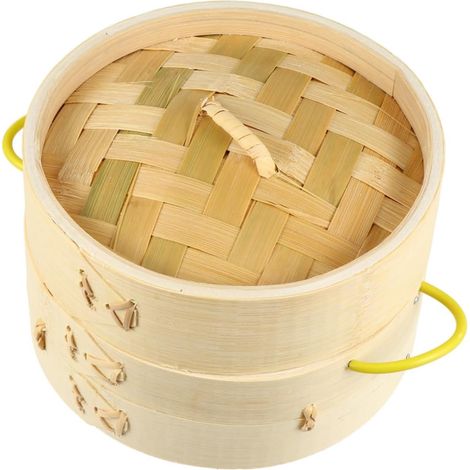 Panier vapeur artisanal de 21 cm avec couvercle, Lot de 2, pour les raviolis et la cuisine asiatique (1/5)