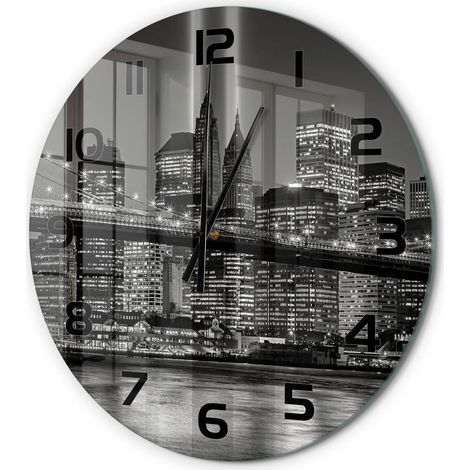 Horloge Murale Ronde Design en Verre Trempé Silencieuse Décoration Intérieure Manhattan, New York fi 60 cm (1/5)