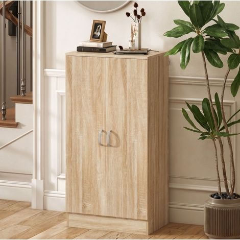 Scarpiera a 2 ante con 6 ripiani regolabili, chiusura soft-close, finitura legno naturale (1/5)