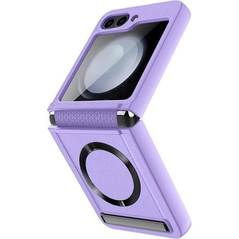 Custodia in pelle con supporto e vetro per MagSafe per Samsung Galaxy Z Flip5 5G, colore viola (1/3)