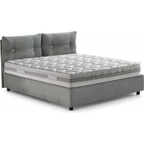 Dmora - Letto matrimoniale Dlucid, Letto contenitore con rivestimento in tessuto, 100% Made in Italy, Apertura frontale, con materasso Cm 160x200 incluso, Grigio
