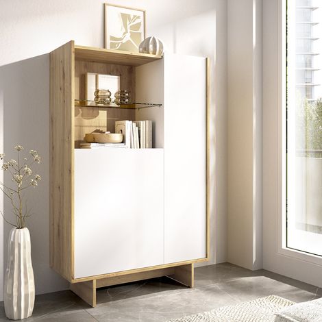 Edgewood Kommode, 4 Regale, 6 Fächer, 2 Türen, 30x81x138h cm, Weiß (1/5)