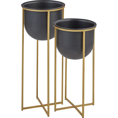Conjunto de 2 macetas de interior redondas 56/46 cm de metal negro Thuja