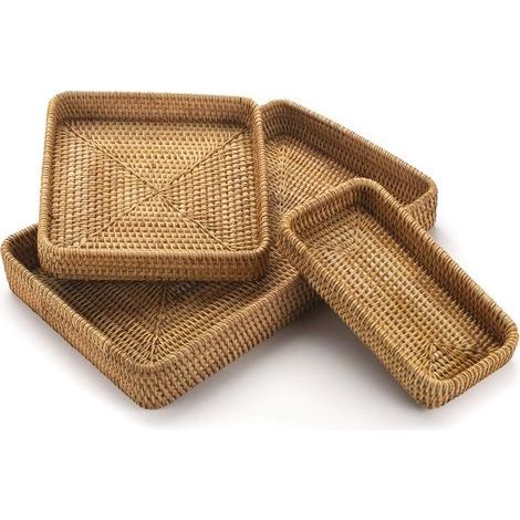 Vintage-Tablett – rechteckiges Flechttablett – dekoratives Tablett aus Naturweide – ideal zur Dekoration eines Büro-, Badezimmer- oder Küchentisches (Naturfarbe) (1/5)