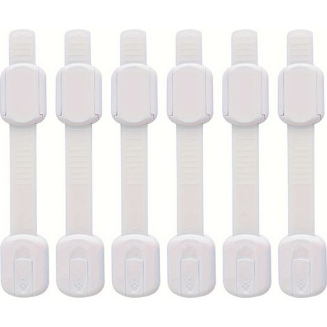 6 verrous d’armoire, sangles de fixation réglables et multifonctions pour tiroirs, réfrigérateur, lave-vaisselle, siège de toilette, placard, armoire, four, poubelle (1/5)