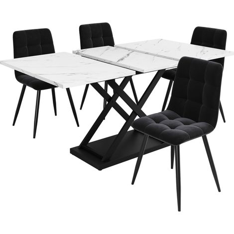 Set da pranzo allungabile 5 pezzi 120-160 x 80 x 75 cm bianco e nero (1/5)