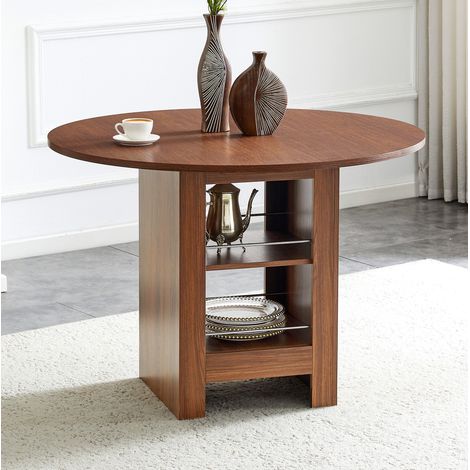 Runder Esstisch MDF Walnuss, Ø100x76 cm, mit offenen Stauraumfächern, für 4–6 Personen (1/5)