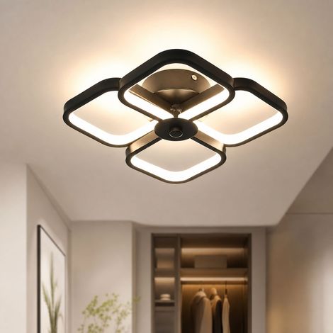 Plafonnier LED 20W design géométrique noir, abat-jour PVC lumière douce, tricolore, fer robuste Ø31cm pour entrée couloir (1/4)
