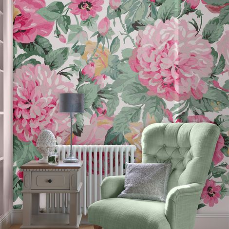 Papier peint panoramique Laura Ashley Aveline 280 x 300cm Rose (1/5)