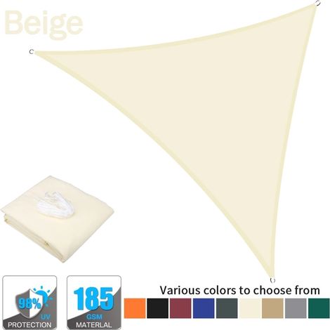 (Beige, 2x2x2M) Voile d'ombrage triangulaire imperméable, protection UV 98%, convient aux jardins de pergola extérieurs. (1/5)
