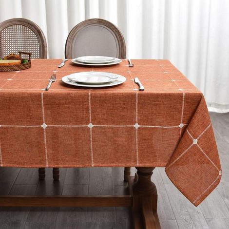Abwaschbare Tischdecke Leinenoptik 150x150cm Orange für Küche, Garten, Party