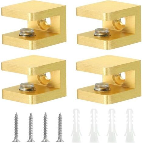 Pince de Fixation pour Étagère en Verre, 4 Pièces, en Cuivre Doré, Réglable pour Verre de 5 à 8 mm d'Épaisseur, Support de Fixation pour Panneau en U
