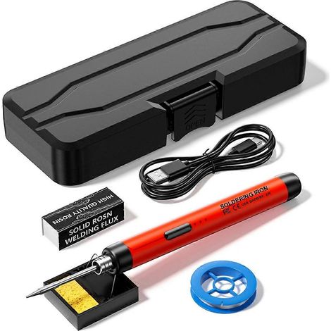 5V Micro-USB Lötkolben-Set mit Batterie, rot