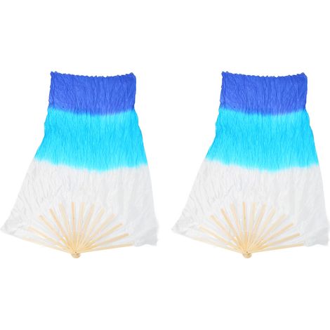 Éventail de Danse Orientale en Bambou Soie Artificielle 1.5m, Accessoire de Spectacle pour Danse du Ventre, Blanc Cyan Bleu