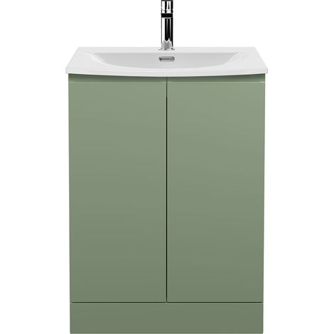 Hudson Reed Urban Floor Standing 2-Door Vanity Unit with Basin 4 Satin Green - 600mm Wide (1/5)
