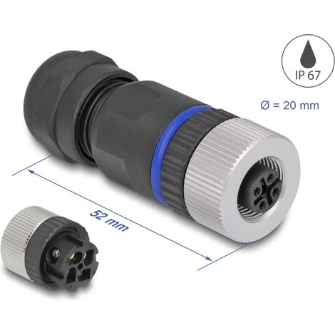 Delock M12 Conector codificado A de 4 pines hembra para montaje con conexión por tornillo