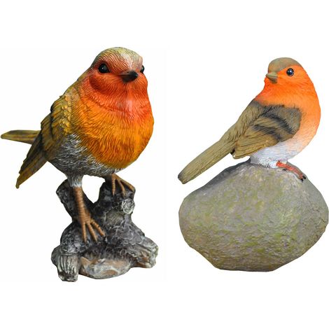 Robin on a Stone & Stump Resin Garden Ornaments (Set of 2) (1/5)