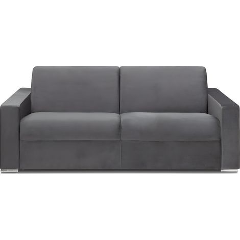 Canapé 4 places convertible express en velours anthracite - Couchage lattes larges 160 cm - Matelas 22 cm avec mémoire de forme CALITO (1/5)