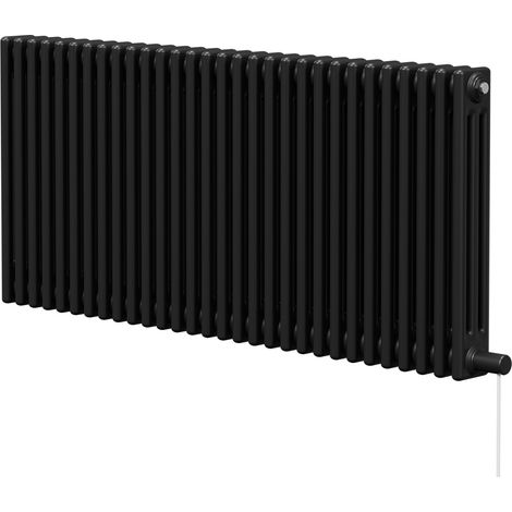Colosseum Colore Matt Black 600mm x 1355mm Horizontal Electric Triple Column Radiator