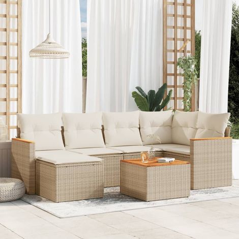 Set sofás de jardín 7 piezas y cojines ratán sintético beige vidaXL (1/3)