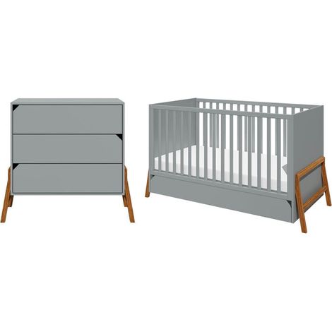 Lettino evolutivo 70x140 e cassettiera 3 cassetti Bellamy Lotta Grigio (1/5)