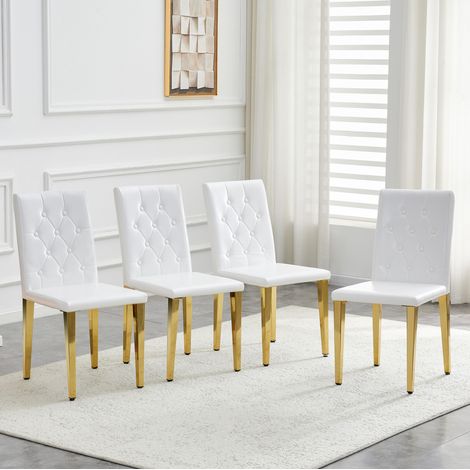 Set 4 sedie sala da pranzo PU bianco metallo oro OKMYHOME (1/5)