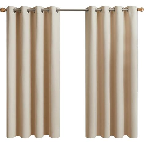 0 – Rideau occultant thermique 2 panneaux 132 x 155 cm – Isolant anti froid et bruit – 8 œillets pour installation facile – Beige écru (1/5)