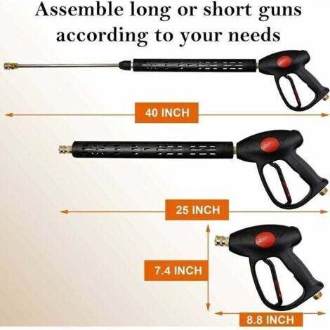 NALOOKAMIC Pistolet de Nettoyeur Haute Pression , Pistolet de remplacement pour laveuse à pression avec rallonge de 16 pouces , 4000 PSI , pistolet de laveuse à pression avec raccord M22-15mm ou M22-1