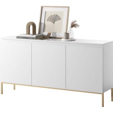 Selsey Bemmi 150 cm commode à trois portes en blanc avec pieds dorés (1/5)