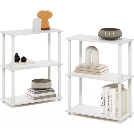 Ensemble d’étagères de Rangement, Lot de 2, 3 Niveaux étagère d’Angle sans Outil, pour Organisation et Rangement, Salon, Garage, Bureau à Domicile, Blanc (1/5)