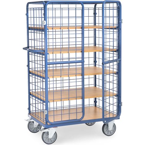 fetra Etagenwagen, Ladefläche 1000 x 700 mm, 1169 x 730 x 1800 mm (LxBxH), 1 fester und 4 lose Böden, mit Doppeltüre (1/5)
