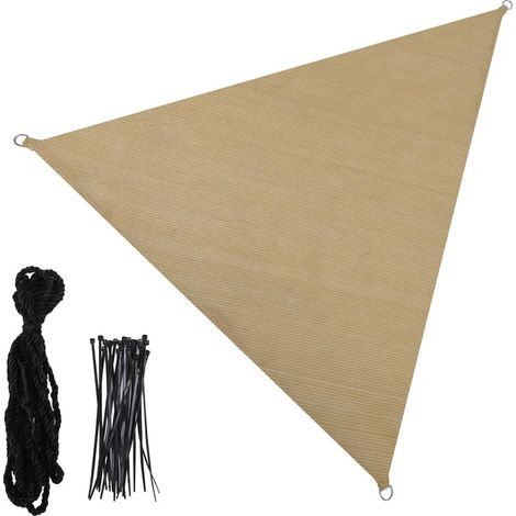 Voile d'ombrage Triangulaire 6x6x6m Imperméable à l'eau PES Toile d'ombrage blanc cassé avec 95% de Protection UV pour Patio Extérieur Jardin (1/4)