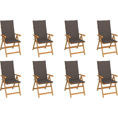 vidaXL Sillas plegables reclinables con cojines, 8 unidades, madera maciza de teca. (1/5)