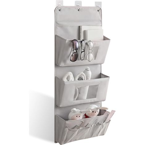 Organisateur suspendu à 3 niveaux 40 x 90 cm – Organisateur mural pliable en tissu Oxford avec 3 poches et 3 crochets, organisateur de porte sans perçage, rangement pour salle de bain, dressing et der