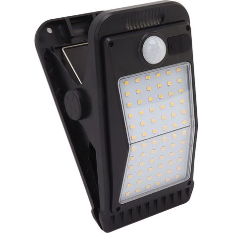 Lampe solaire à pince USB avec batterie intégrée, 72 LED, lumière blanche, pour extérieur (cour, jardin, terrasse). Détection de présence. (1/5)