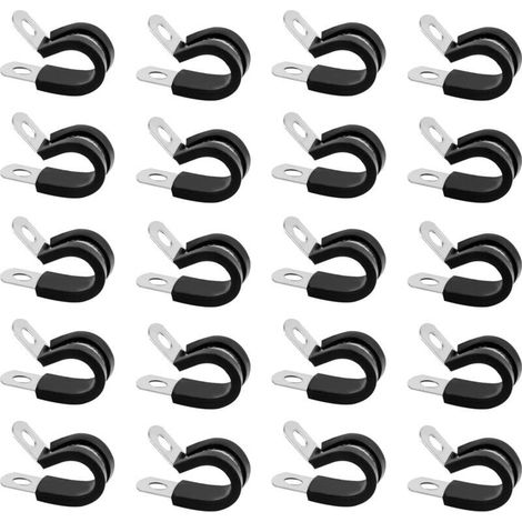 20 Pièces Collier de Serrage en R, 10mm Collier de Fixation de Tubes avec Insert en Caoutchouc en Acier Inoxydable, R-Clips de Serrages à Vis en Métal(10 mm) (1/5)