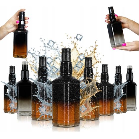 10 botellas de vidrio DANIEL de 500 ml, OMBRE, negras y transparentes, para vodka.