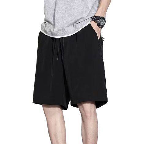 1 short de sport homme, imprimé lettres, taille élastique, poche intégrée, soie glacée, pour entraînement et basketball (1/5)
