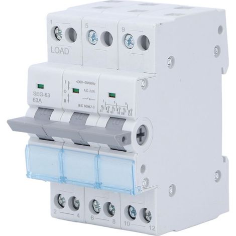 Sectionneur CC photovoltaïque – Disjoncteur DIN tripolaire 63A 400V – Double alimentation – Sécurité solaire (1/5)