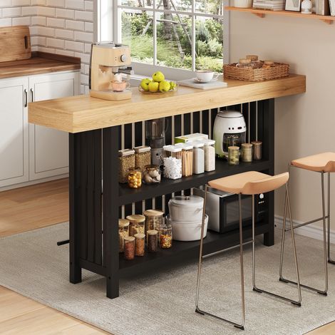 Bartisch mit Fußstütze und 2-stufigem Regal, Kompakter Stehtisch für Küche, Esszimmer, Wohnzimmer und Hausbar, 160 × 40 × 105 cm (1/5)
