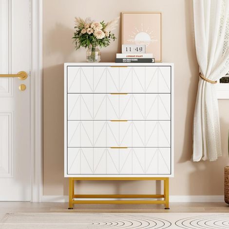 Commode 4 tiroirs blanche design moderne pieds dorés 60x40x80cm (1/5)