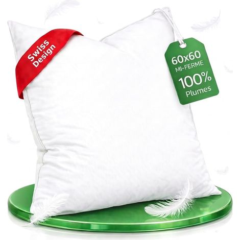 Oreillers Plumes Set 2 60x60 pour Lit & Canapé 100% Plumes Medium (1/5)