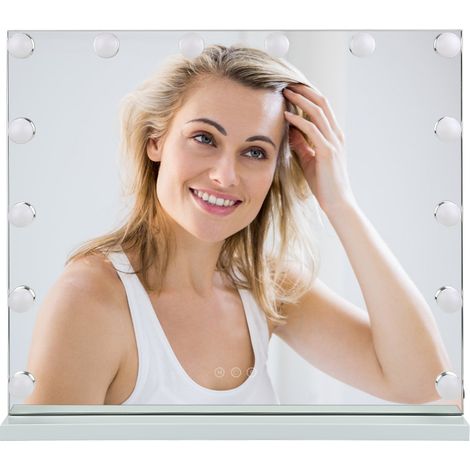 Miroir Maquillage Lumineux avec Lumières, Grand Miroir Hollywood Éclairé avec 14 Ampoules LED Réglable pour Coiffeuse, Trois Températures de Couleur, 62x52cm, Blanc (1/5)