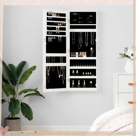 353217 Armoire à bijoux avec miroir murale blanc 37,5x10x106 cm (1/5)