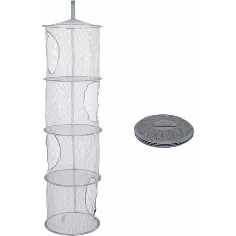 Portable Multifunctional Foldable Hanging Storage Net with 4 Compartments (Grey) (1/4)
