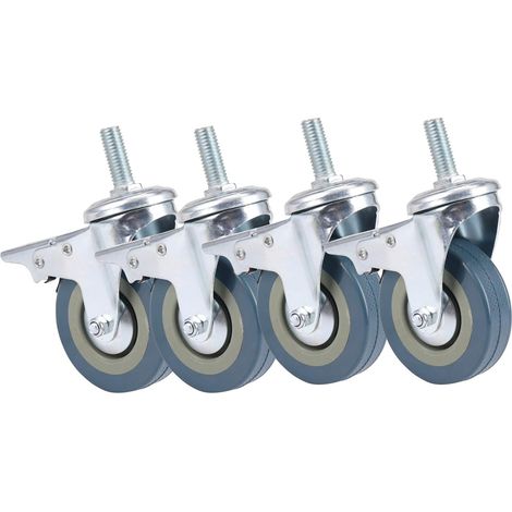 Set of 4 heavy-duty 75mm swivel casters with brake for furniture trolley (1/5)
