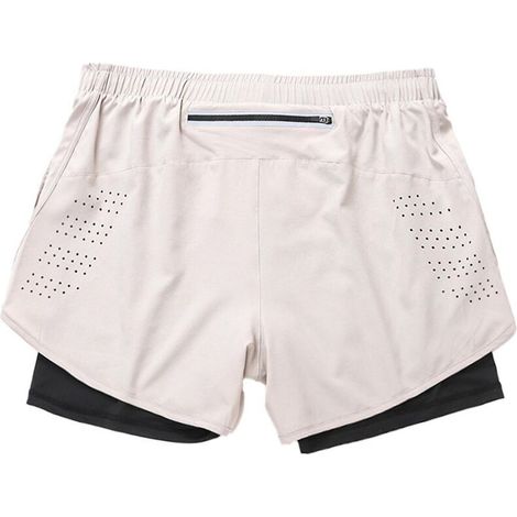 Short de sport double couche pour homme, séchage rapide, effet pantalon de fitness 2 pièces - 2XL - Blanc crème (1/5)