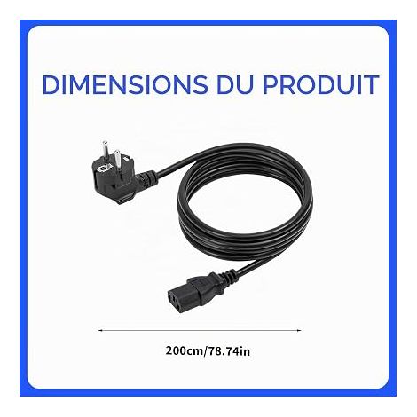 Universal Power Cable – 3 Pin PC Power Cord (Schuko to IEC C13) 250V 16A for Desktop, Monitor, TV, Microwave – Heavy Duty Electric Extension Cord (2 M) (1/4)
