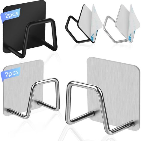 4 Pièces Porte Eponge Evier Cuisine, Porte Eponge Evier Auto Adhesif, 304 INOX, Support Eponge INOX, Support Eponge Evier Cuisine pour Le Rangement de Cuisine et Salle de Bain-Argent Noir (1/5)