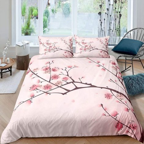 Bettwäsche-Set 155x220cm mit Kirschblüten-Design, 1 Kissenbezug 80x80cm